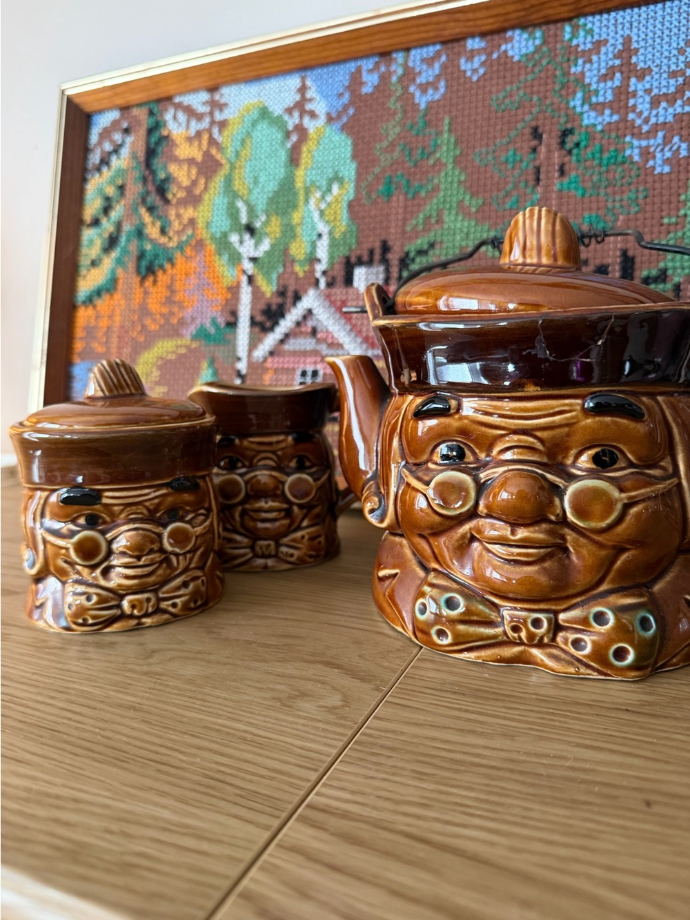 Vintage Tea Set Made in Japan Figural Toby Pot Old Man Ben Franklin